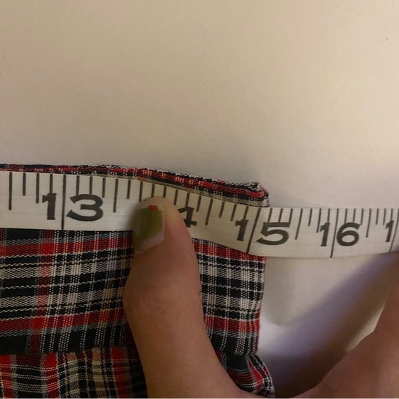 Vintage plaid maxi prairie skirt black red white lace trim S M - Picture 9 of 10